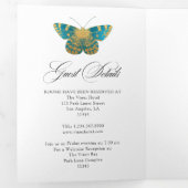 ターコイズと金ゴールドヴィンテージ結婚フローラの写真 三つ折り招待状 (内部最初)