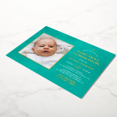 ターコイズと金ゴールド幾何学フローラ聖餐会 箔招待状 (回転した状態)