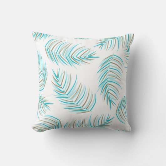 ターコイズと金ゴールド熱帯性パーム葉パターン クッション (正面)