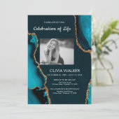 ターコイズと金ゴールド祝葬儀の生活 招待状 (スタンド正面)