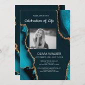 ターコイズと金ゴールド祝葬儀の生活 招待状 (正面/裏面)