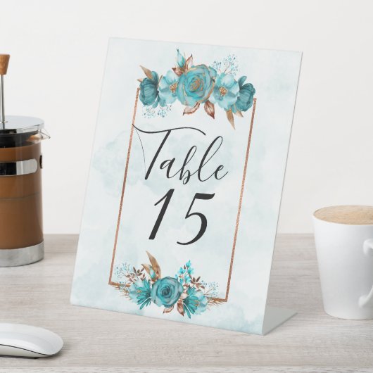 ターコイズと金ゴールド結婚のテーブル番号 台座サイン (インサイチュ)
