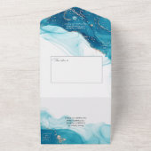 ターコイズと金ゴールド結婚インクの全てを一つのinvitati オールインワン招待状 (外側)