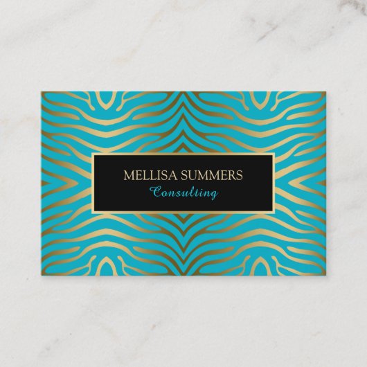 ターコイズと金ゴールド縞模様 名刺 (正面)