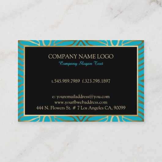 ターコイズと金ゴールド縞模様 名刺 (裏面)