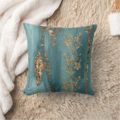 ターコイズと金箔の花 クッション (ブランケット)