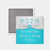 ターコイズと銀フローラ日付磁石を保存 マグネット (正面/裏面)