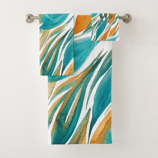 ターコイズと錆び秋水カラーハンド絵を描 バスタオルセット (インサイチュ)
