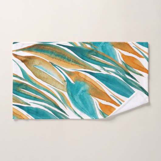 ターコイズと錆び秋水カラーハンド絵を描 バスタオルセット (ハンドタオル)