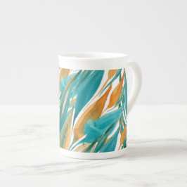 ターコイズと錆び秋水カラーハンド絵を描 ボーンチャイナマグカップ