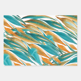 ターコイズと錆び秋水カラーハンド絵を描 ラッピングペーパーシート