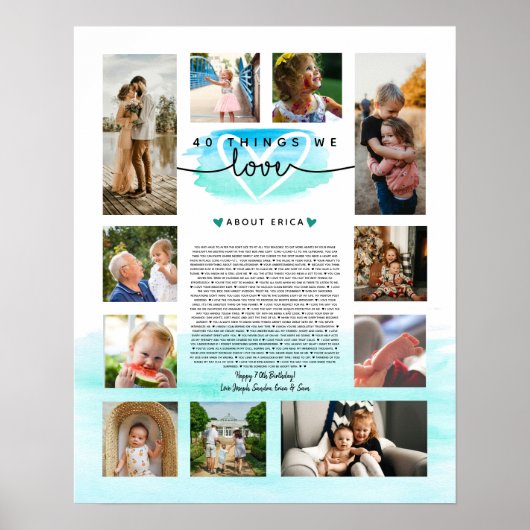 ターコイズと青の水彩画 40の愛の理由 ポスター (正面)