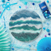 ターコイズと青の海波 ペーパープレート (パーティー)