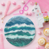 ターコイズと青の海波 ペーパープレート (パーティー)