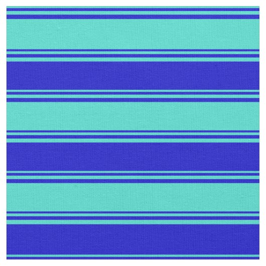 ターコイズと青の線のパターン ファブリック (クローズアップ)