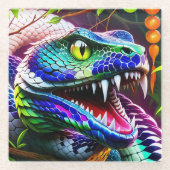 ターコイズと青鮮やかのコブラはかりで測ヘビ ガラスコースター (正面)