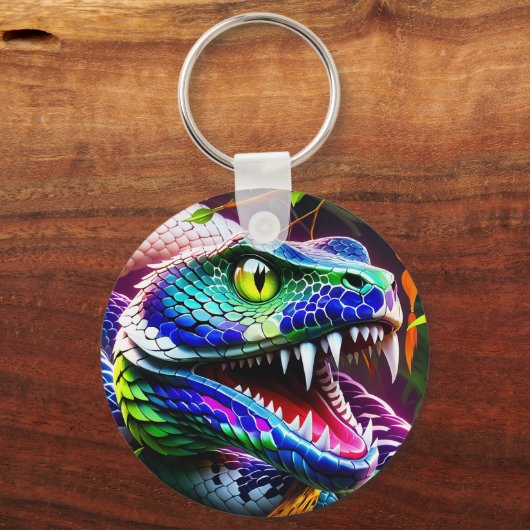 ターコイズと青鮮やかのコブラはかりで測ヘビ キーホルダー (正面)