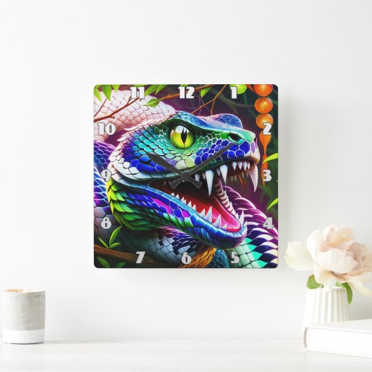ターコイズと青鮮やかのコブラはかりで測ヘビ スクエア壁時計 (ホーム)