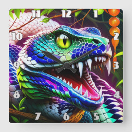 ターコイズと青鮮やかのコブラはかりで測ヘビ スクエア壁時計
