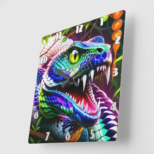 ターコイズと青鮮やかのコブラはかりで測ヘビ スクエア壁時計 (傾斜)