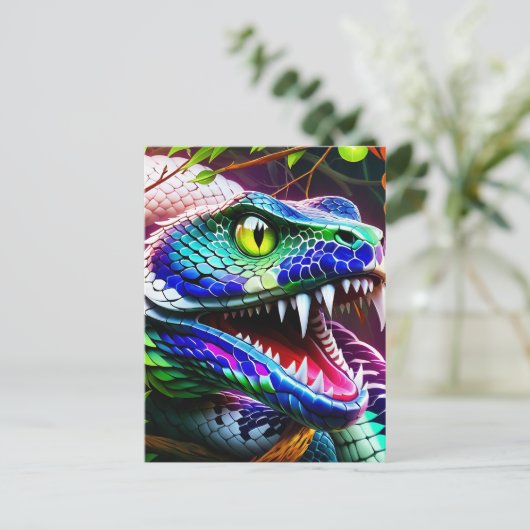 ターコイズと青鮮やかのコブラはかりで測ヘビ ポストカード (スタンド正面)