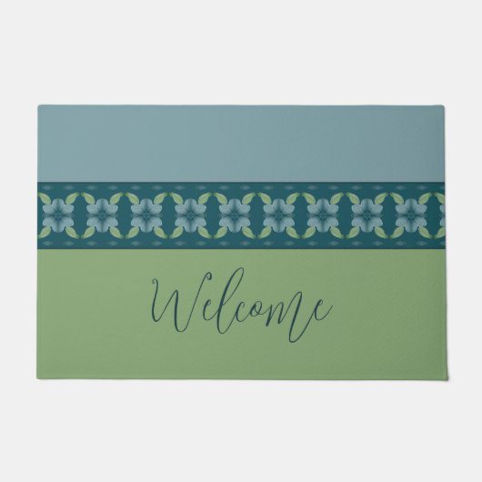 ターコイズと青（緑） ドアマット (正面)