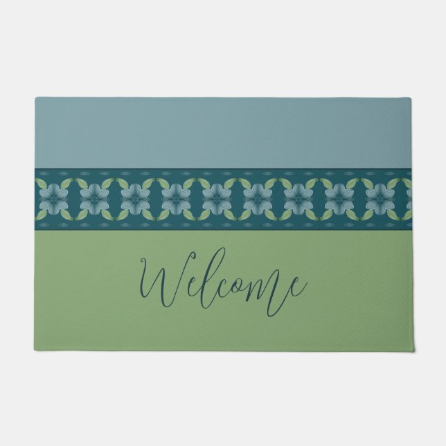 ターコイズと青（緑） ドアマット (正面)