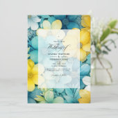 ターコイズと黄色と灰色のフローラ結婚の 招待状 (スタンド正面)