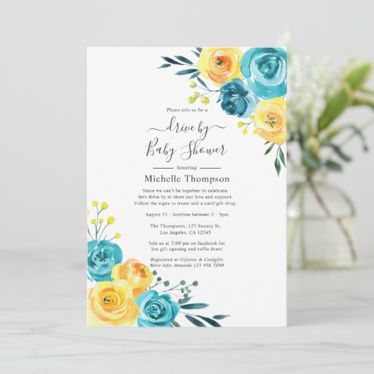 ターコイズと黄色のフローラドライブ（シャワー付） 招待状 (スタンド正面)