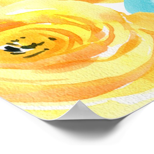 ターコイズと黄色のフローラブライダルシャワーへようこそ ポスター (角)