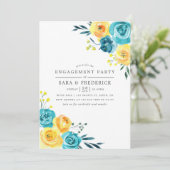 ターコイズと黄色のフローラ婚約パーティ 招待状 (スタンド正面)