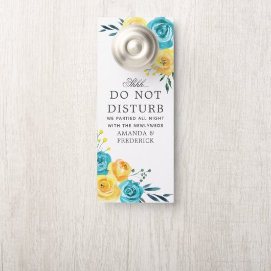 ターコイズと黄色のフローラ結婚が邪魔にならない ドアノブサイン (ノブ)