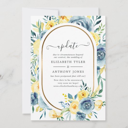 ターコイズと黄色のフローラ結婚の更新 招待状 (正面)