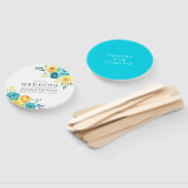 ターコイズと黄色のフローラ結婚式の引き出物 ハンドファン (組立なし)