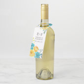 ターコイズと黄色のフローラ結婚式の引き出物 ボトルネックタグ (アングル)