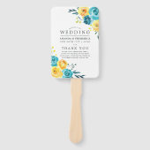 ターコイズと黄色のフローラ結婚式 プログラム ハンドファン (正面)