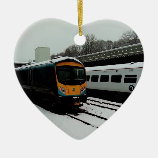 ターコイズと黄色の列車 セラミックオーナメント (正面)