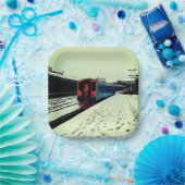 ターコイズと黄色の列車 ペーパープレート (パーティー)