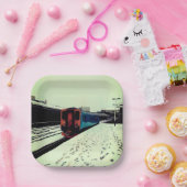 ターコイズと黄色の列車 ペーパープレート (パーティー)