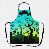 ターコイズと黄色の幽霊のよく出る墓地ハロウィーン エプロン (正面)