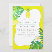 ターコイズと黄色の水の色サマー結婚ズ 招待状 (正面)