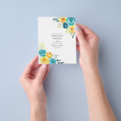 ターコイズと黄色の水色のフローラ チラシ (手)