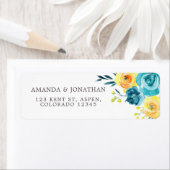 ターコイズと黄色の水色のフローラ ラベル (インサイチュ)