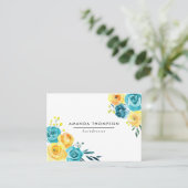 ターコイズと黄色の水色フローラ 名刺 (スタンド正面)