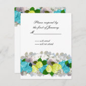 ターコイズと黄色の花束の花模様返信カード 出欠カード (正面/裏面)