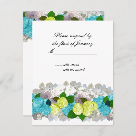 ターコイズと黄色の花束の花模様返信カード 出欠カード (正面/裏面)