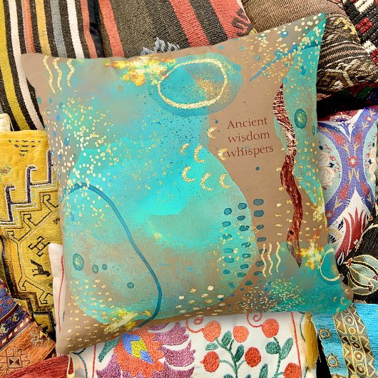 ターコイズと黄金古代の知恵ボホ クッション