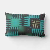 ターコイズと黒いテクスチャジオメトリ ランバークッション (裏面)