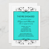 ターコイズと黒のスクロール婚約招待状 招待状 (正面/裏面)