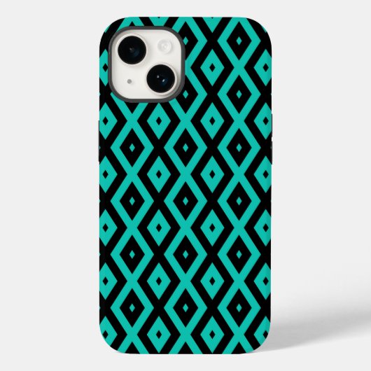 ターコイズと黒のダイヤモンドパターン Case-Mate iPhoneケース (裏面)